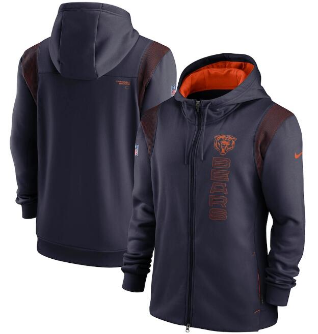 Men's Chicago Bears 2021 Navy Sideline Team Performance Full-Zip Hoodie